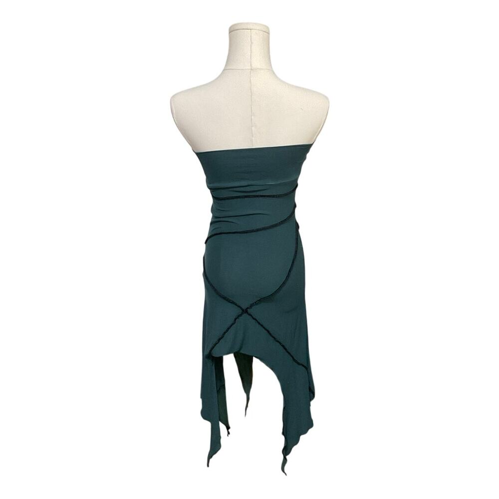 Abstractika Strapless Teal Midi Dress Skirt Asymmetrical Jagged Pixie Hem Small - Picture 3 of 8